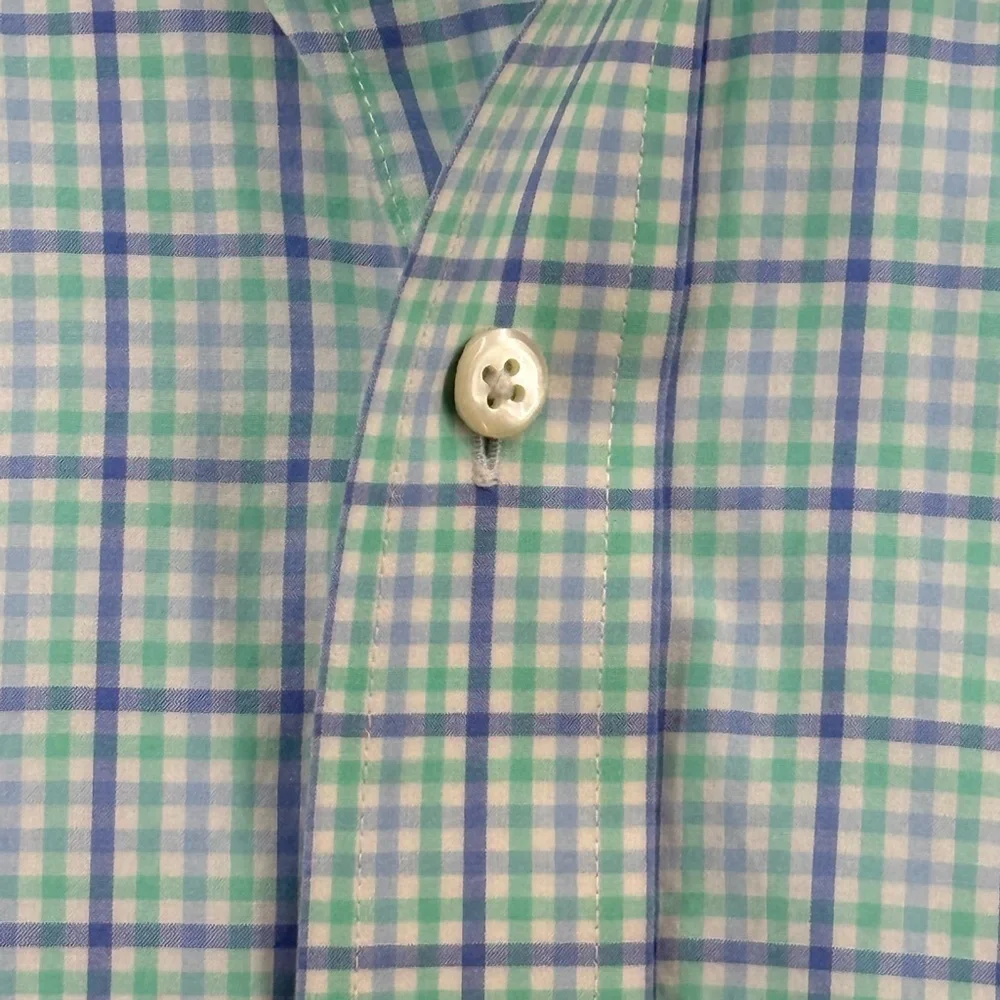 Vineyard Vines Cooper Shirt Aqua Plaid Check Long Sleeve Men’s XL Logo on Sleeve